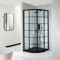 Cabine de douche quart de cercle – Effet verrière noir – 90 cm – Avec receveur à effet texturé – Choix de finitions du receveur – Barq