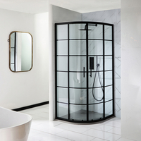 Cabine de douche quart de cercle – Noir – 90 cm – Avec receveur à effet texturé gris clair – Barq