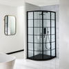 Cabine de douche quart de cercle – Verrière noir – 90 cm – Avec receveur à effet texturé anthracite – Barq