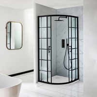 Cabine de douche quart de cercle – Verrière noir – 90 cm – Avec receveur à effet texturé blanc – Barq