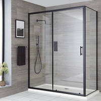 Cabine de douche rectangulaire - 150 x 80 cm - Porte coulissante noir - Design moderne - Hudson Reed Nox
