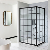 Cabine de douche rectangulaire - Effet verrière noir - Avec receveur à effet texturé blanc - 140 cm x 90 cm - Barq