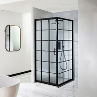 Cabine de douche rectangulaire - Porte coulissante triple - Effet verrière noir - Avec receveur à effet texturé gris clair - 90 cm x 80 cm - Barq