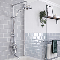 Colonne de douche avec mitigeur thermostatique exposé à 3 fonctions – Bec verseur,  pommeau & douchette – Chromé et blanc - Elizabeth