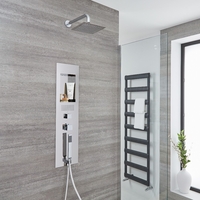 Colonne de douche encastrée avec pommeau carré de 20 cm et bras mural – Chromé - Llis