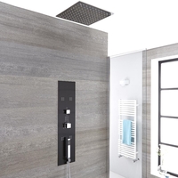 Colonne de douche encastrée avec pommeau encastré carré,  douchette et buses hydromassantes – Chromé et gris - Llis