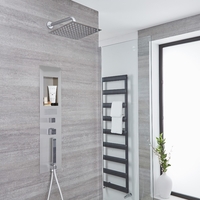 Colonne de Douche Encastrée Métal Brossé Pommeau de Douche Carré 30cm & Bras Mural