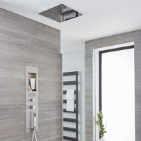Colonne de Douche Encastrée Métal Brossé Pommeau de Douche Plafonnier Encastré Carré 40cm
