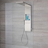 Colonne de douche exposée avec étagère intégrée,  pommeau pour douche italienne,  douchette et buse hydromassante – Acier brossé – Iko
