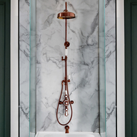 Colonne de douche rétro à mitigeur exposé – 3 Fonctions – Bec verseur,  pommeau et douchette – Cuivre satiné – Elizabeth