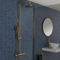 Colonne de Douche Thermostatique - Or Doré Brossé - Mitigeur Barre Pommeau Douchette - Ciel Pluie