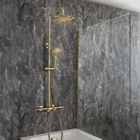 Colonne de douche thermostatique – Avec pommeau de douche rond,  remplisseur baignoire et douchette – Or – Elsie - Hudson Reed