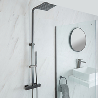 Colonne de douche thermostatique avec mitigeur barre carré,  pommeau et douchette – Gris métallisé – Orno
