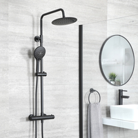 Colonne de douche thermostatique avec mitigeur barre rond,  douchette et pommeau de douche – Noir - Nox
