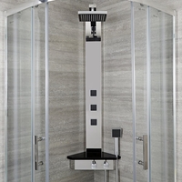 Colonne de douche thermostatique d’angle avec pommeau,  douchette,  buses hydromassantes et étagère – Chromé et noir - Earby