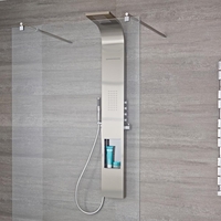 Colonne de douche thermostatique exposée avec étagère,  grand pommeau cascade,  douchette et buse hydromassante – Chromé – Vista