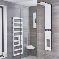 Colonne de douche thermostatique exposée avec étagère,  grand pommeau,  douchette et buses hydromassantes – Blanc - Hale