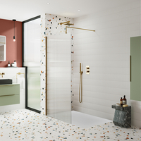 Douche à l’italienne en verre cannelé – Avec receveur – Laiton brossé – 140 cm x 70 cm - Sans paroi de retour