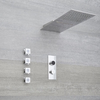 Douche Digitale Thermostatique 3 fonctions - Pommeau Cascade Mural 50x20cm & 4 jets Hydromassants - Narus