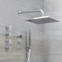 Douche Digitale Thermostatique 3 Fonctions - Pommeau Douche Mural 30x30cm - Douchette & 4 Jets Hydromassants - Narus