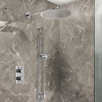 Douche encastrée moderne - Mitigeur douche thermostatique avec pommeau mural et douchette sur rampe - 2 fonctions - Chrome - Hudson Reed