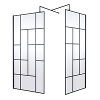 Douche italienne d’angle au design abstrait – Avec receveur – Noir – 110 cm x 70 cm - Sans paroi de retour