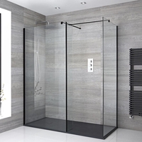 Douche italienne d’angle avec receveur de douche à effet texturé et paroi de retour – Multiples tailles disponibles – Nox