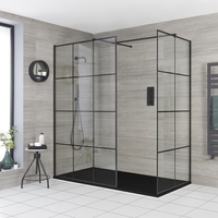 Douche italienne d’angle avec verrière et receveur à effet texturé – Tailles multiples – Barq