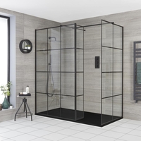 Douche italienne d’angle avec verrière,  paroi de retour pivotante et receveur à effet texturé – Tailles multiples – Barq