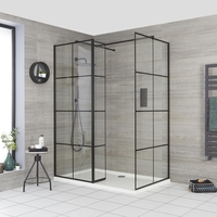 Douche italienne d’angle avec verrière,  paroi de retour pivotante et receveur – Tailles multiples – Barq