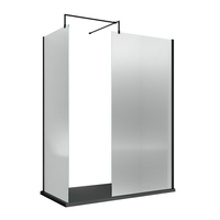 Douche italienne d’angle en verre cannelé – Noir – Avec receveur à effet texturé blanc - 140 cm x 80 cm - Sans paroi de retour
