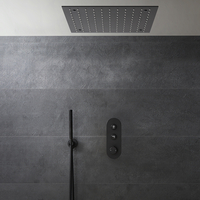 Douche thermostatique à boutons poussoir – Avec pommeau encastrable – 2 fonctions – Noir – Douchette avec support mural – Idro