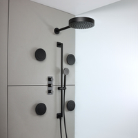 Douche thermostatique encastrée - Mitigeur,  douchette sur rampe & buses hydromassantes - Laiton noir - Moderne - Husdon Reed