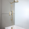 Douche thermostatique encastrée - Mitigeur,  douchette sur rampe & vidage baignoire - Laiton or doré - Moderne - Husdon Reed