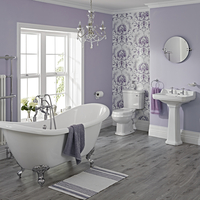 Ensemble Baignoire Ilot Pieds Chromés,  Lavabo & WC Carlton