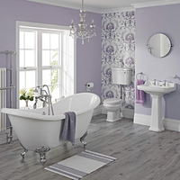 Ensemble Baignoire Ilot Pieds Chromés,  Lavabo,  WC à Réservoir Suspendu & Robinetterie Carlton