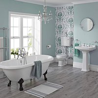 Ensemble Baignoire Ilot Pieds Noirs,  Lavabo,  WC à Réservoir Suspendu & Robinetterie Carlton