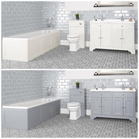 Ensemble de salle de bain rétro avec baignoire,  meuble sous lavabo 120 cm et ensemble WC à poser – Thornton