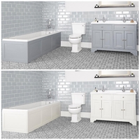 Ensemble de salle de bain rétro avec baignoire,  meuble sous lavabo 120 cm et pack WC – Thornton