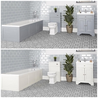 Ensemble de salle de bain rétro avec baignoire,  meuble sous lavabo 63 cm et ensemble WC à poser – Thornton