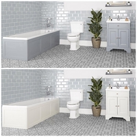 Ensemble de salle de bain rétro avec baignoire,  meuble sous lavabo 63 cm et pack WC – Thornton