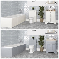 Ensemble de salle de bain rétro avec baignoire,  meuble sous lavabo 64, 5 cm avec vasque à poser et ensemble WC à poser – Thornton