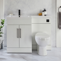 Ensemble meuble-lavabo & WC - Blanc - Gauche - 110, 5 cm - Poignées barre en T noires - Moderne - Cluo-Select - Hudson Reed