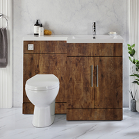 Ensemble meuble-lavabo & WC - Chêne foncé - Droite - 110, 5 cm - Poignées barre en T chromées - Moderne - Cluo-Select - Hudson Reed