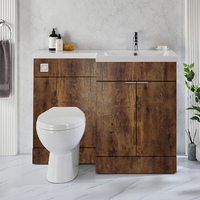 Ensemble meuble-lavabo & WC - Chêne foncé - Droite - 110, 5 cm - Poignées invisibles chromées - Moderne - Cluo-Select - Hudson Reed
