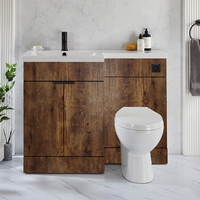 Ensemble meuble-lavabo & WC - Chêne foncé - Gauche - 110, 5 cm - Poignées invisibles noires - Moderne - Cluo-Select - Hudson Reed