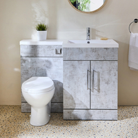 Ensemble meuble-lavabo & WC - Gris béton - Droite - 110, 5 cm - Poignées barre en T chromées - Moderne - Cluo-Select