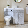 Ensemble meuble-lavabo & WC - Gris béton - Droite - 110, 5 cm - Poignées barre en T noires - Moderne - Cluo-Select - Hudson Reed