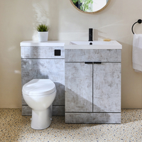 Ensemble meuble-lavabo & WC - Gris béton - Droite - 110, 5 cm - Poignées invisibles noires - Moderne - Cluo-Select - Hudson Reed