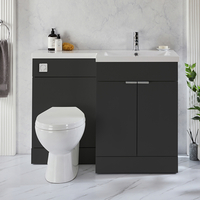 Ensemble meuble-lavabo & WC - Gris noir - Droite - 110, 5 cm - Poignées invisibles chromées - Moderne - Cluo-Select - Hudson Reed